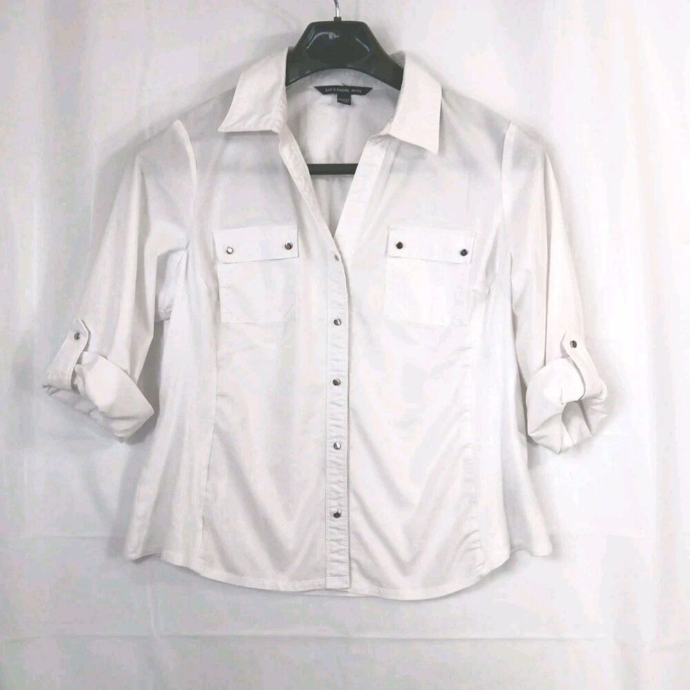 Zac & Rachel Petite Women's Size XL Shirt  Button Up Roll Tab Sleeve *